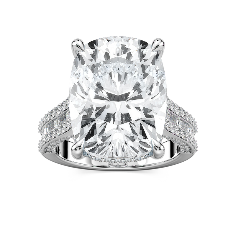 Kristina 17 ⅓ ctw Elongated Cushion LGD Hidden Halo Engagement Ring - Signature Collection - 14K White Gold
