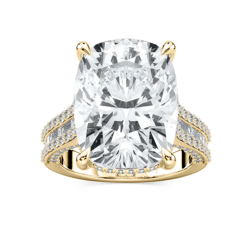 Kristina 17 ⅓ ctw Elongated Cushion LGD Hidden Halo Engagement Ring - Signature Collection - 14K Yellow Gold