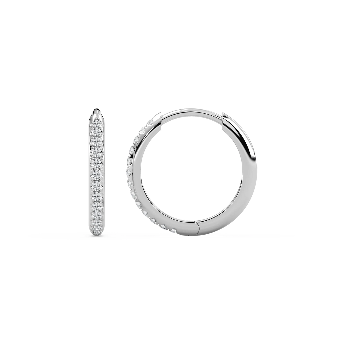 1/5 ctw Round LGD Huggie Hoop Earrings - 14K White Gold / 12mm