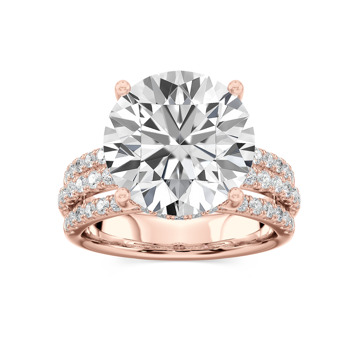 Lasha 11 ⅕ ctw Round LGD Triple Row Hidden Halo Engagement Ring - Signature Collection - 14K Rose Gold