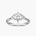 Leilani Round LGD Lotus Side Stone Engagement Ring - 14K White Gold