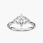 Leilani Round LGD Lotus Side Stone Engagement Ring - 14K White Gold