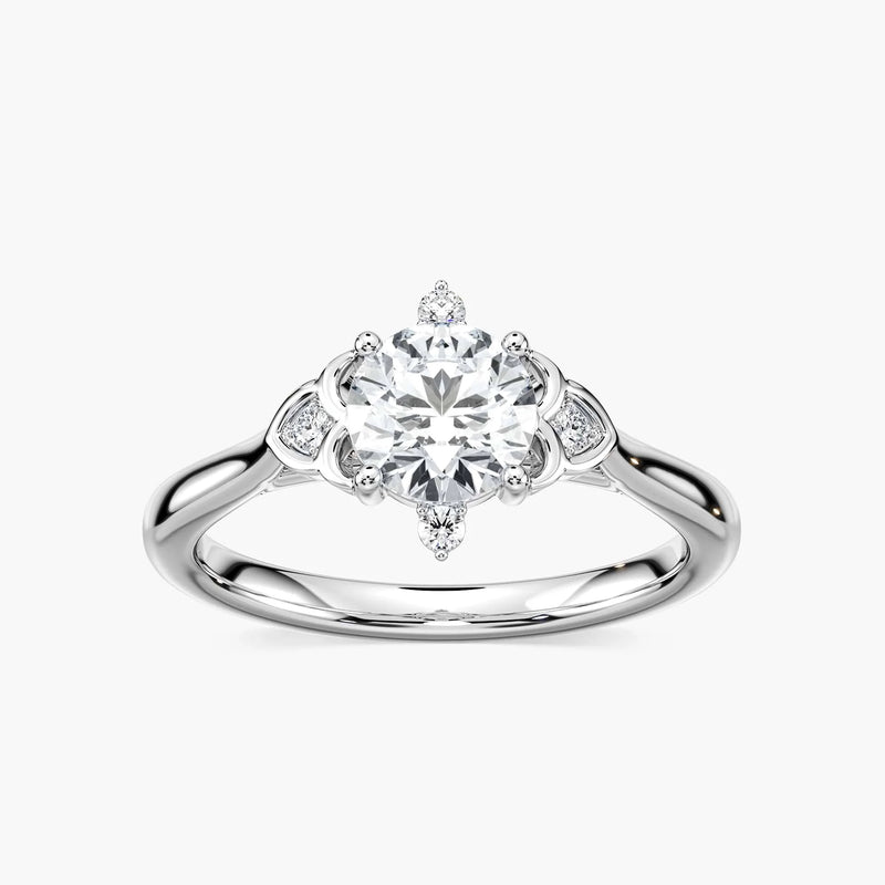 Leilani Round LGD Lotus Side Stone Engagement Ring - 14K White Gold