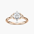 Leilani Round LGD Lotus Side Stone Engagement Ring - 14K Rose Gold