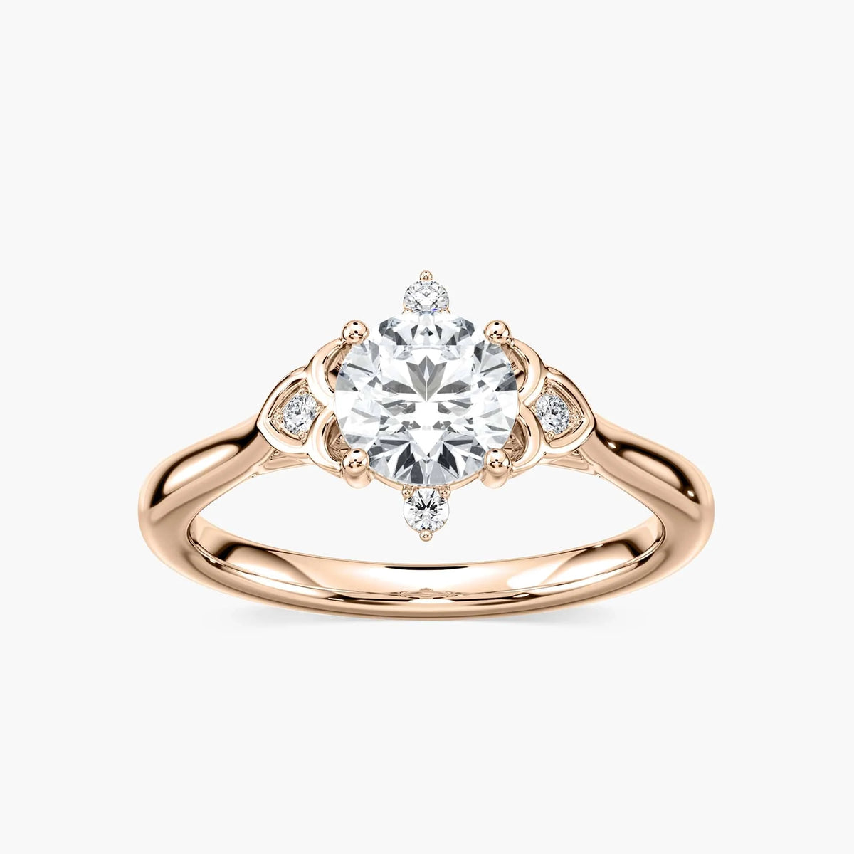 Leilani Round LGD Lotus Side Stone Engagement Ring - 14K Rose Gold