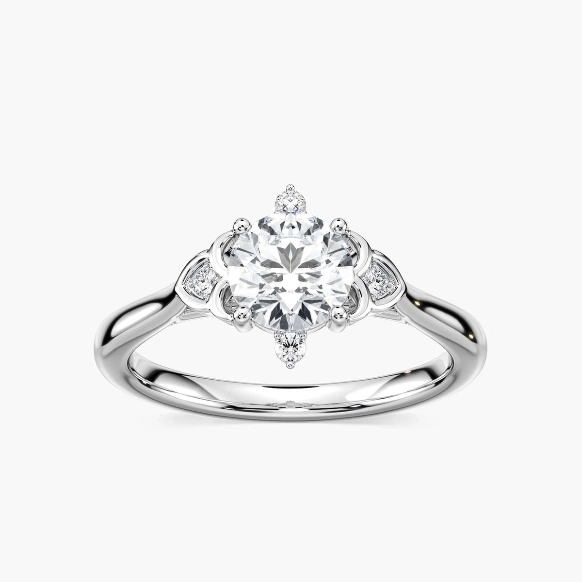 Leilani Round LGD Lotus Side Stone Engagement Ring - 18K White Gold