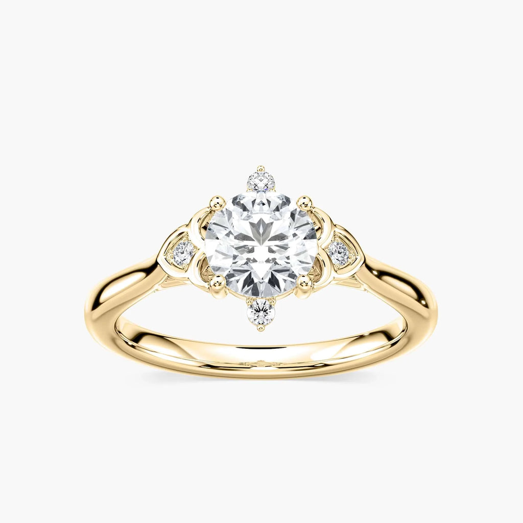 Leilani Round LGD Lotus Side Stone Engagement Ring - 18K Yellow Gold