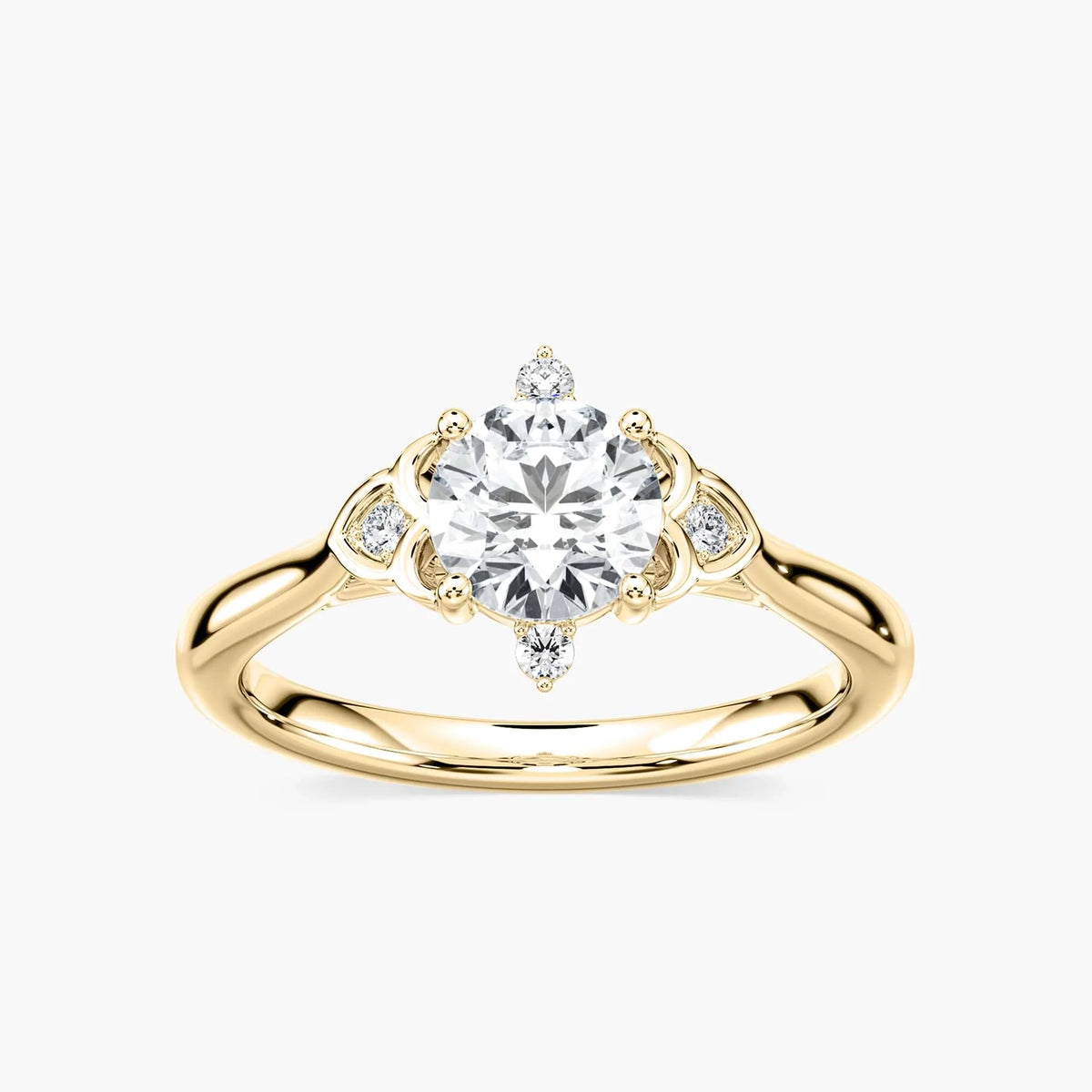 Leilani Round LGD Lotus Side Stone Engagement Ring - 18K Yellow Gold