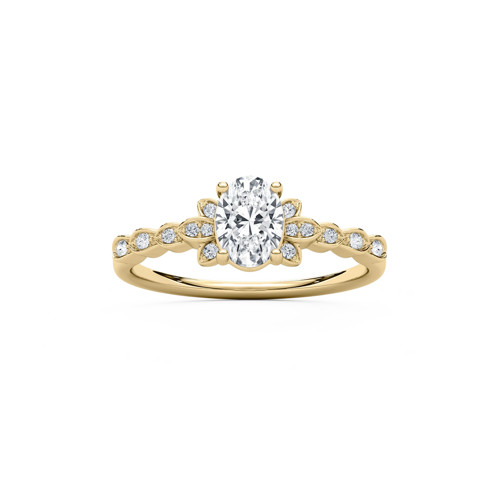 Leonie 3/4 ctw Oval LGD Petite Bezel Set Side Stone Promise Ring - 14K Yellow Gold
