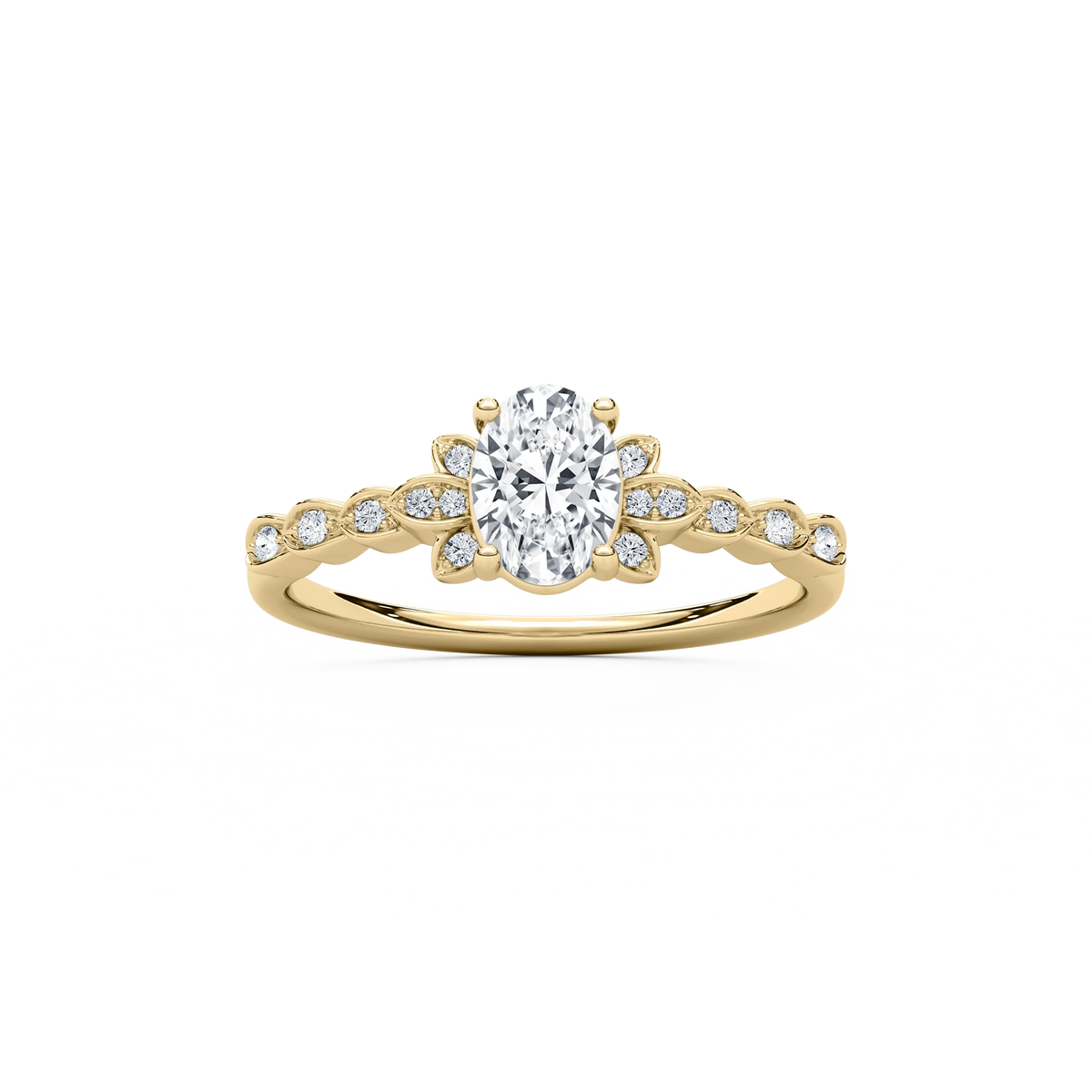 Leonie 3/4 ctw Oval LGD Petite Bezel Set Side Stone Promise Ring - 14K Yellow Gold