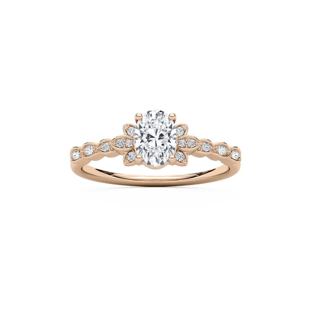 Leonie 3/4 ctw Oval LGD Petite Bezel Set Side Stone Promise Ring - 14K Rose Gold