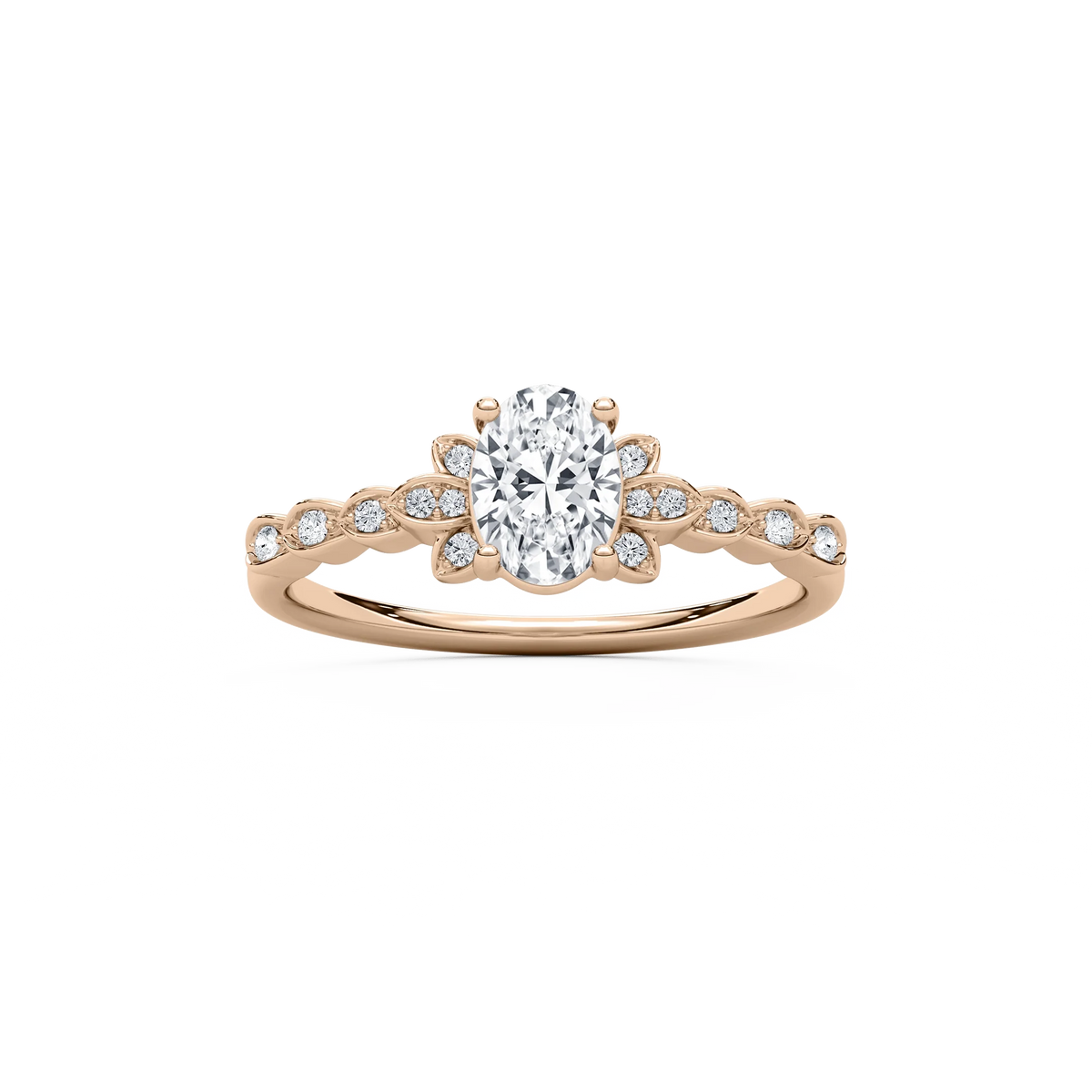 Leonie 3/4 ctw Oval LGD Petite Bezel Set Side Stone Promise Ring - 14K Rose Gold