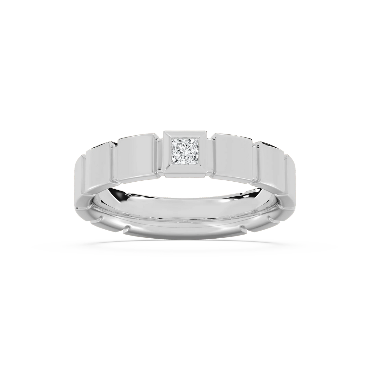 Liam 1/6 ct Princess LGD 4.80mm Bezel Mens Wedding Band - 14K White Gold