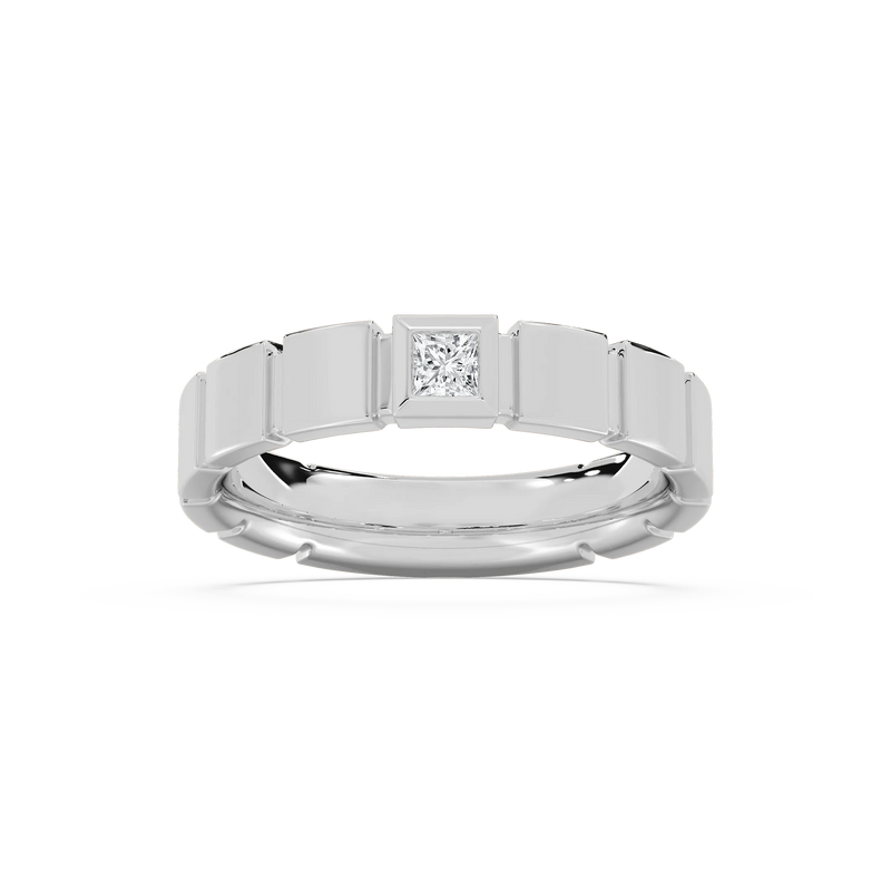Liam 1/6 ct Princess LGD 4.80mm Bezel Mens Wedding Band - 14K White Gold