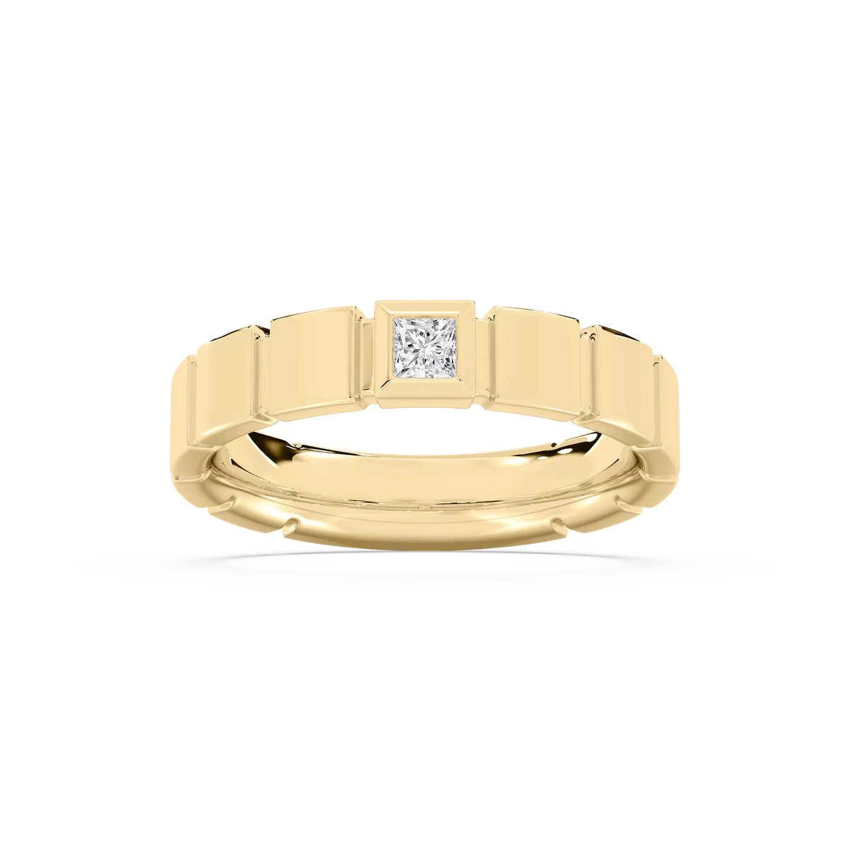 Liam 1/6 ct Princess LGD 4.80mm Bezel Mens Wedding Band - 14K Yellow Gold