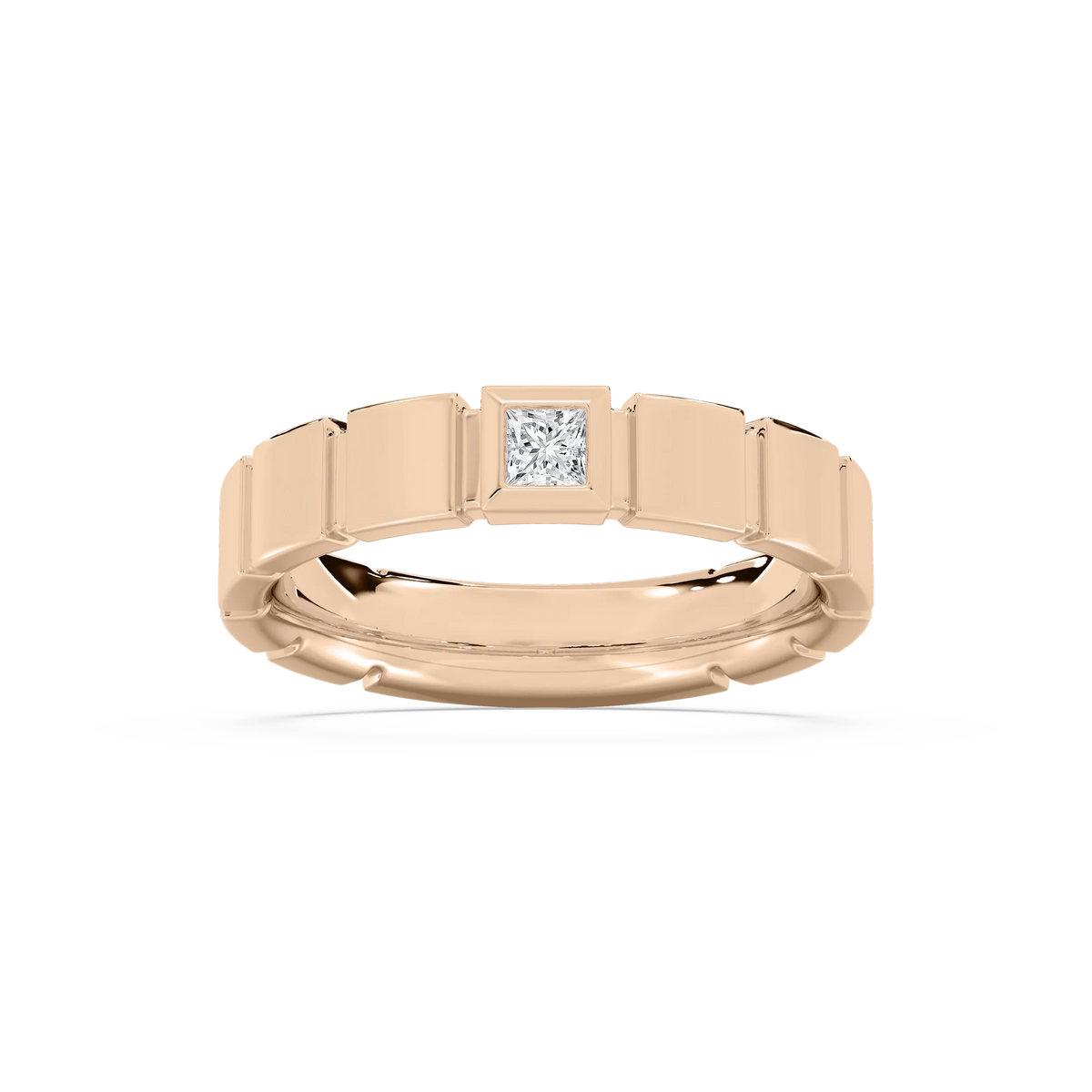 Liam 1/6 ct Princess LGD 4.80mm Bezel Mens Wedding Band - 14K Rose Gold