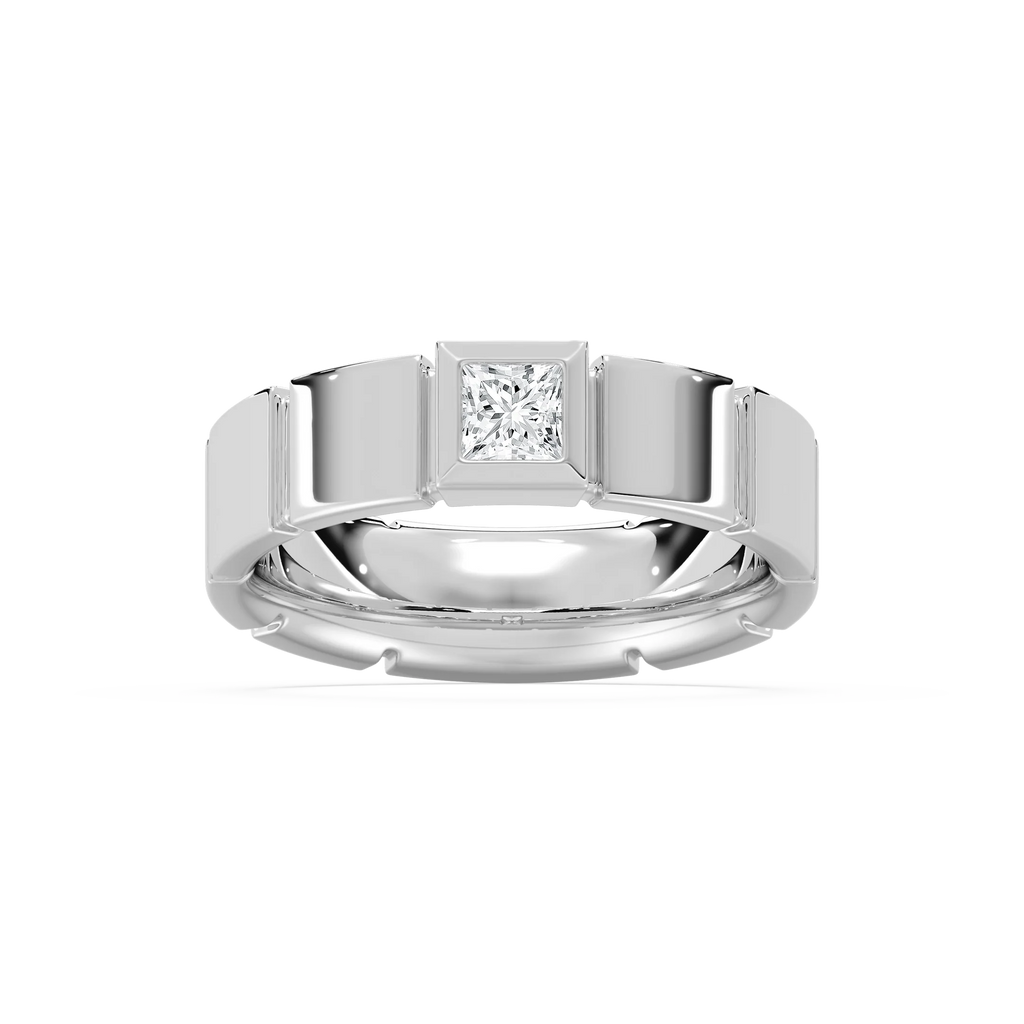 Liam 3/8 ct Princess LGD 6.25mm Bezel Mens Wedding Band - 14K White Gold
