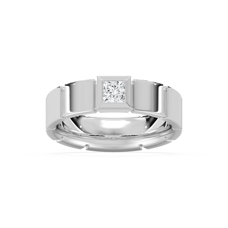 Liam 3/8 ct Princess LGD 6.25mm Bezel Mens Wedding Band - 14K White Gold