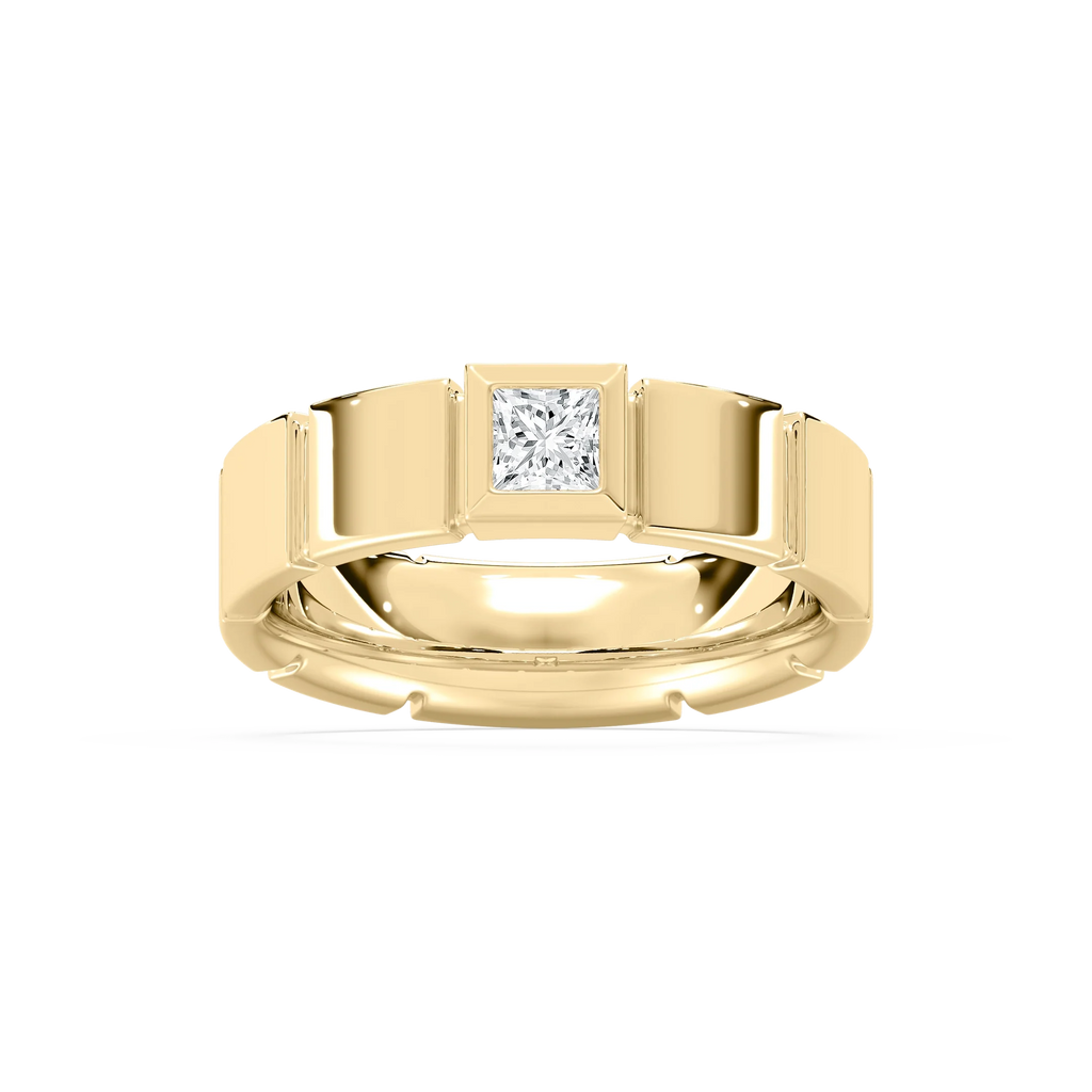 Liam 3/8 ct Princess LGD 6.25mm Bezel Mens Wedding Band - 14K Yellow Gold
