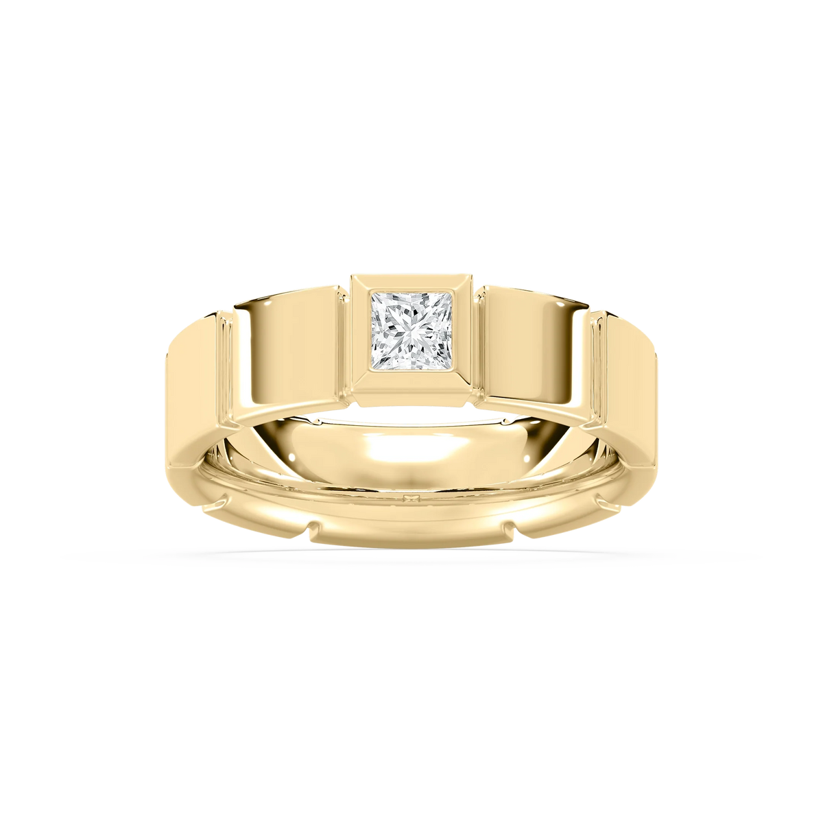 Liam 3/8 ct Princess LGD 6.25mm Bezel Mens Wedding Band - 14K Yellow Gold