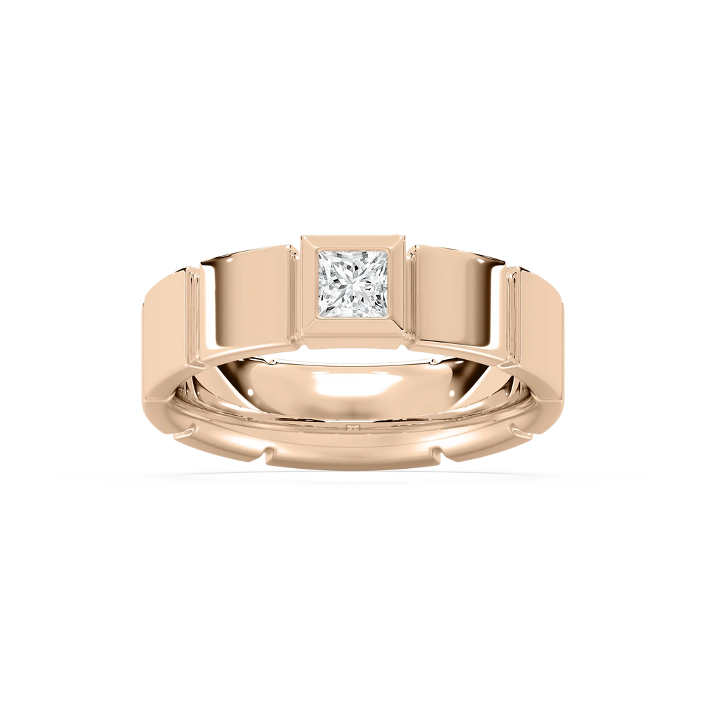 Liam 3/8 ct Princess LGD 6.25mm Bezel Mens Wedding Band - 14K Rose Gold