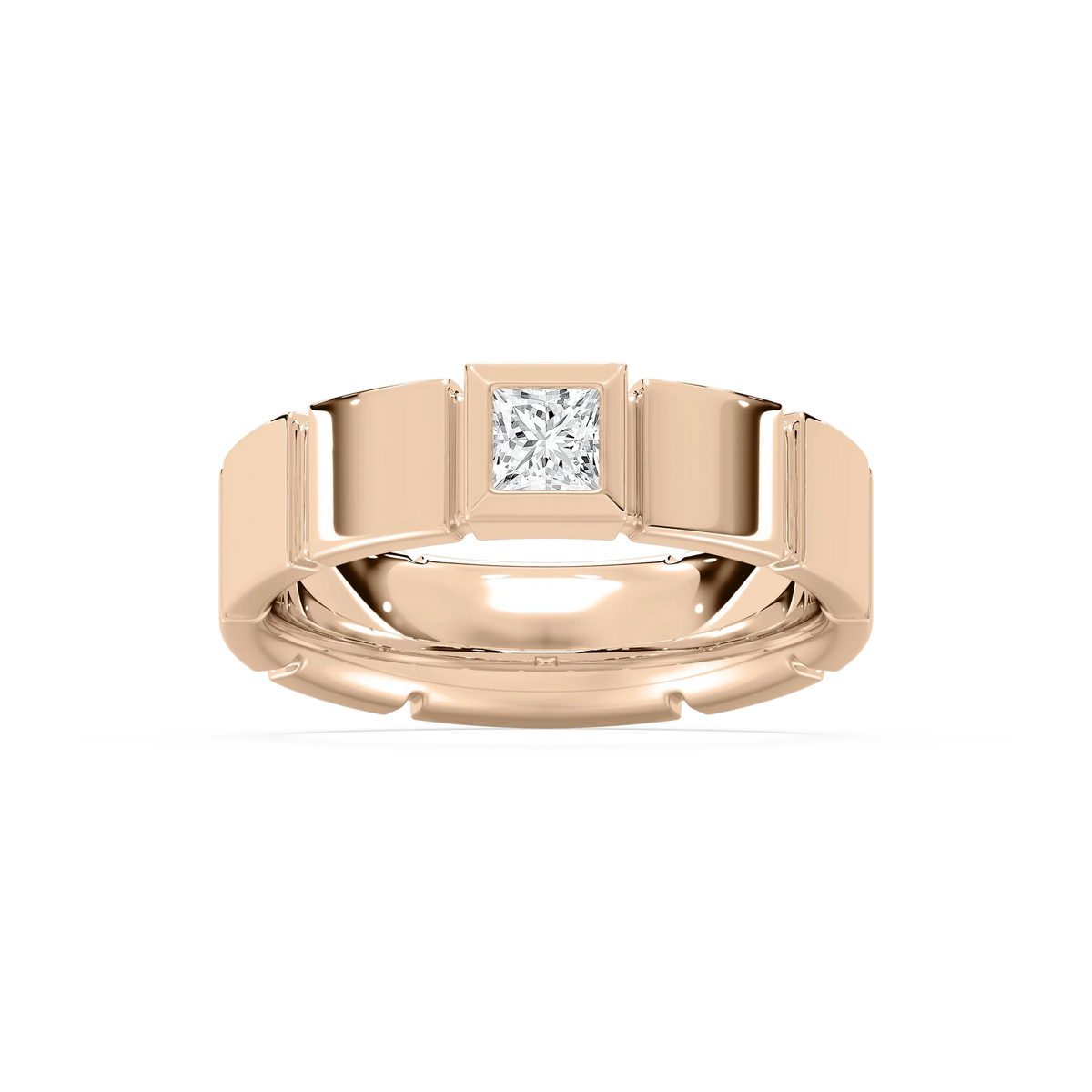 Liam 3/8 ct Princess LGD 6.25mm Bezel Mens Wedding Band - 14K Rose Gold