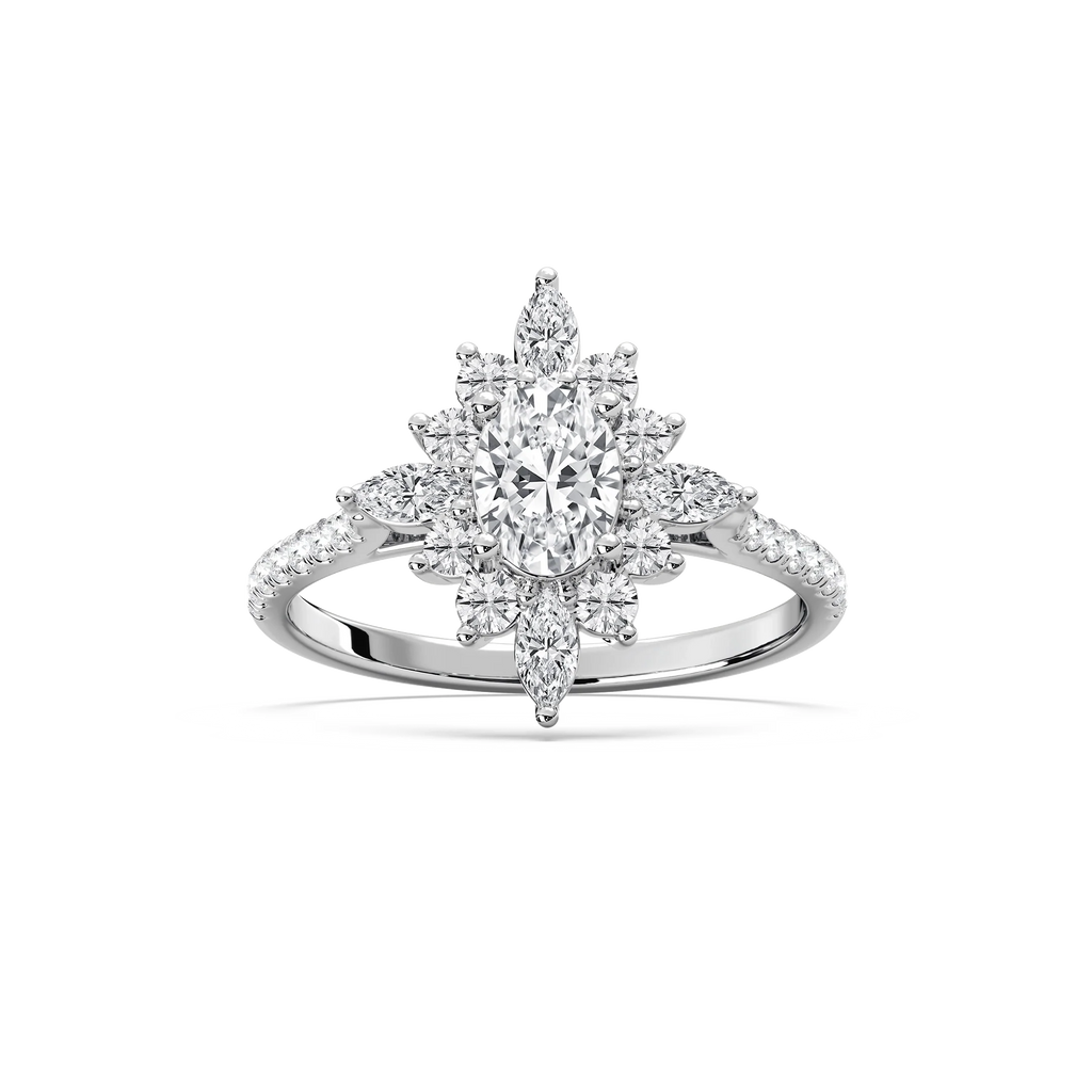 Lillith 1 ¹⁄₄ ctw Oval LGD Ornate Halo Promise Ring - 14K White Gold