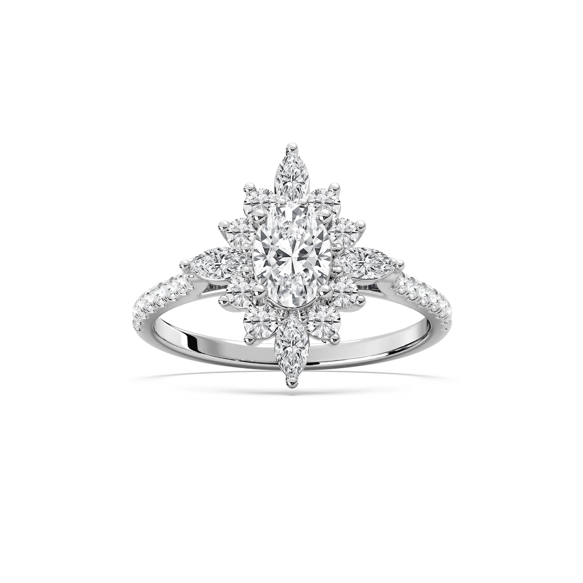 Lillith 1 ¹⁄₄ ctw Oval LGD Ornate Halo Promise Ring - 14K White Gold