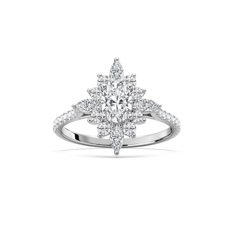 Lillith 1 ¹⁄₄ ctw Oval LGD Ornate Halo Promise Ring - 14K White Gold