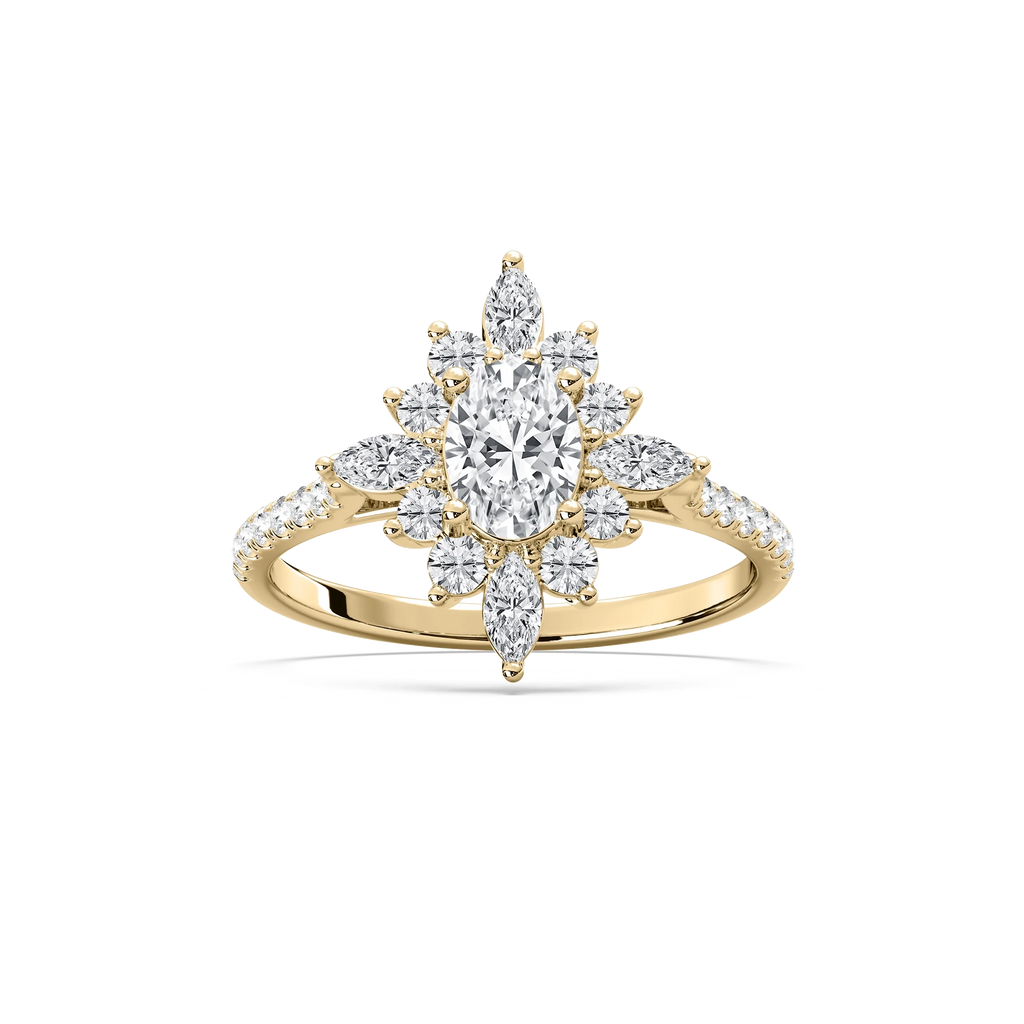 Lillith 1 ¹⁄₄ ctw Oval LGD Ornate Halo Promise Ring - 14K Yellow Gold