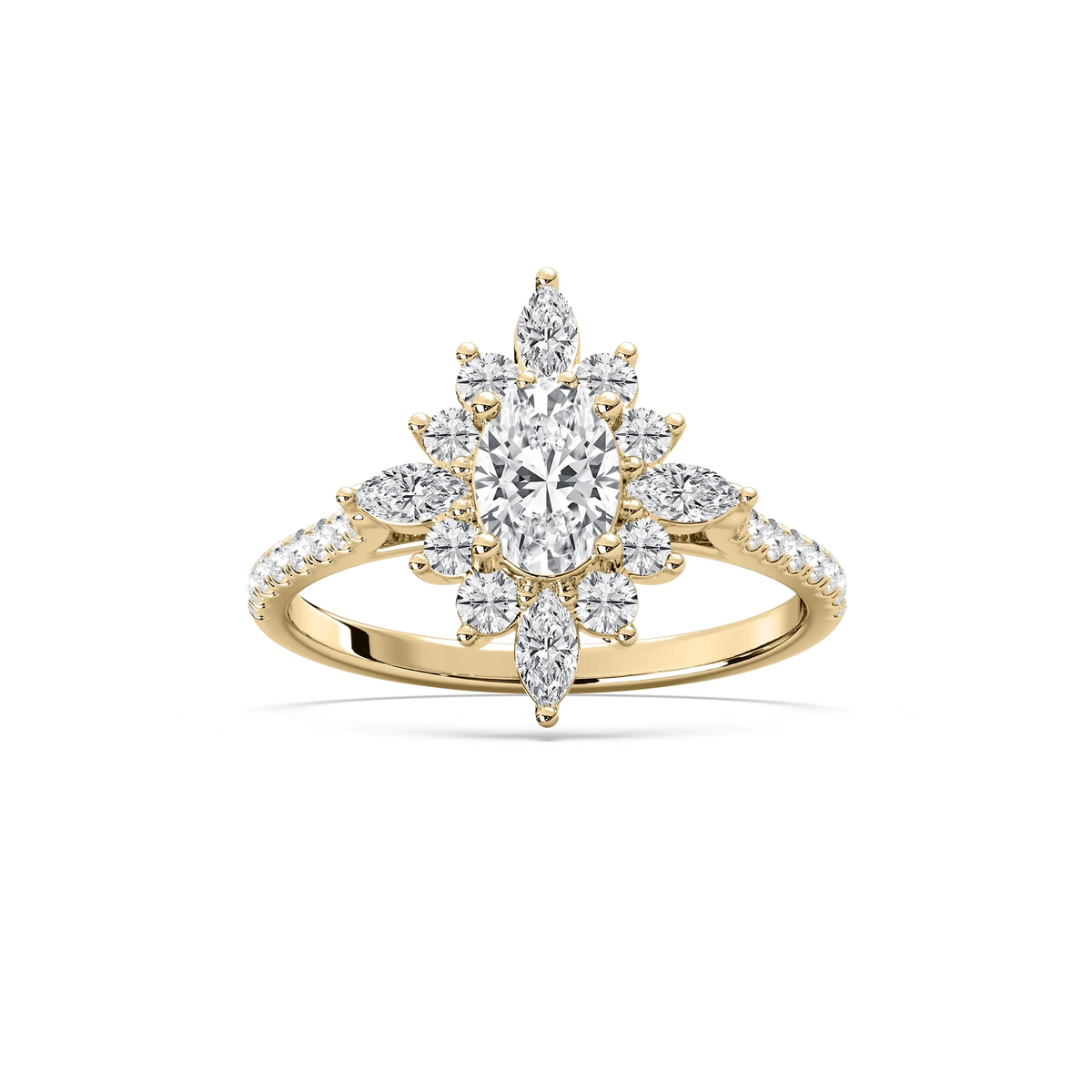 Lillith 1 ¹⁄₄ ctw Oval LGD Ornate Halo Promise Ring - 14K Yellow Gold