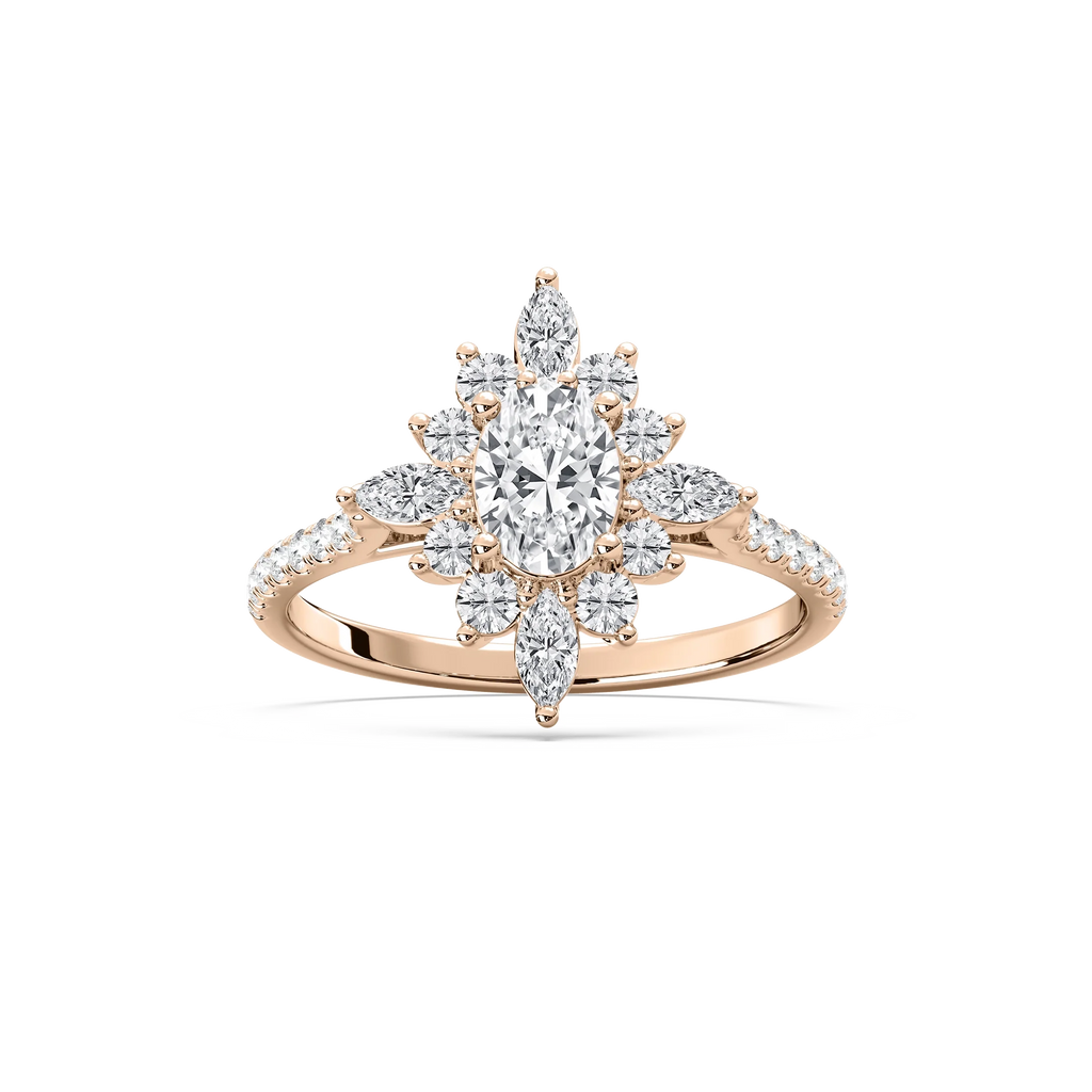 Lillith 1 ¹⁄₄ ctw Oval LGD Ornate Halo Promise Ring - 14K Rose Gold