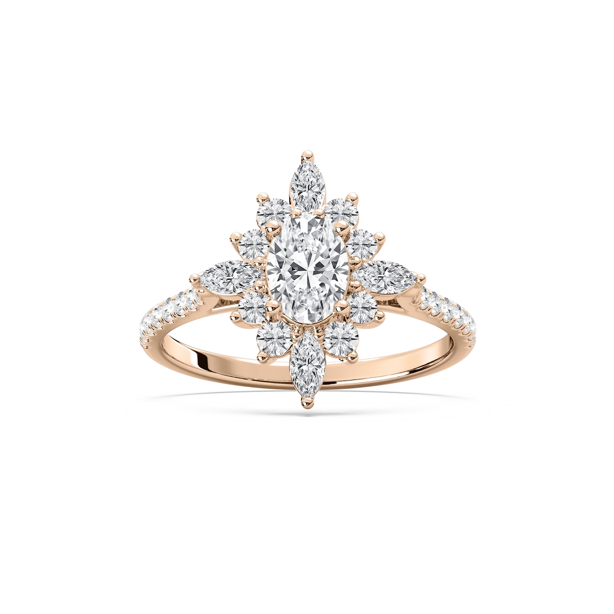 Lillith 1 ¹⁄₄ ctw Oval LGD Ornate Halo Promise Ring - 14K Rose Gold