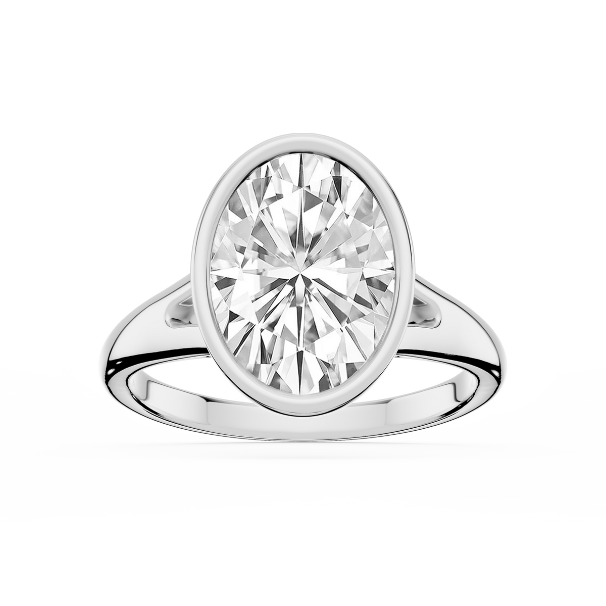 Linda Oval LGD Bezel Split Shank Solitaire Engagement Ring - 14K White Gold / 3 ct / F-VS2