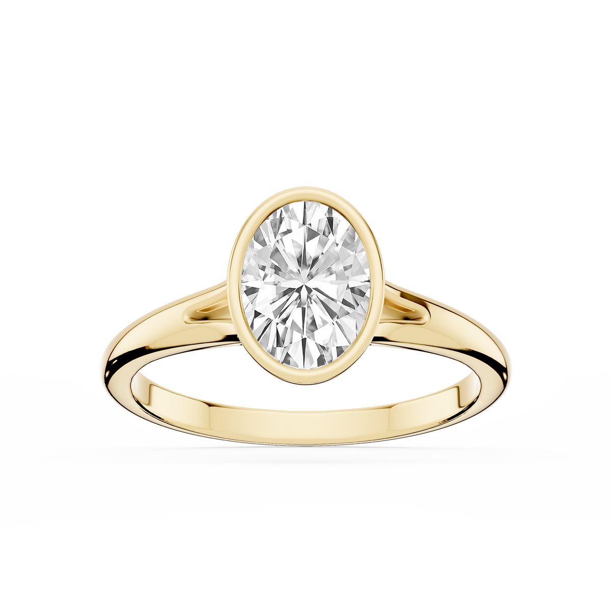 Linda Oval LGD Bezel Split Shank Solitaire Engagement Ring - 14K Yellow Gold / 2 ct / F-VS2