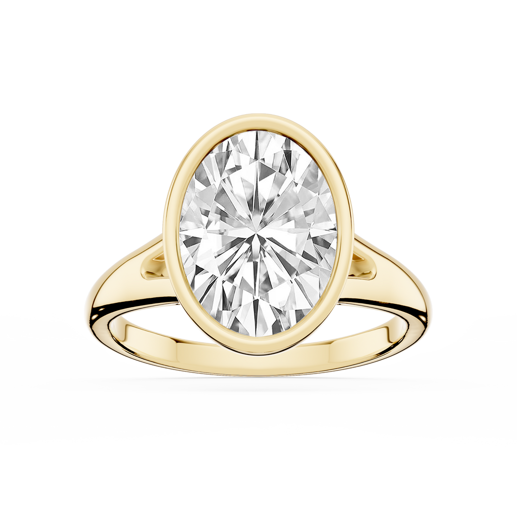 Linda Oval LGD Bezel Split Shank Solitaire Engagement Ring - 14K Yellow Gold / 3 ct / F-VS2