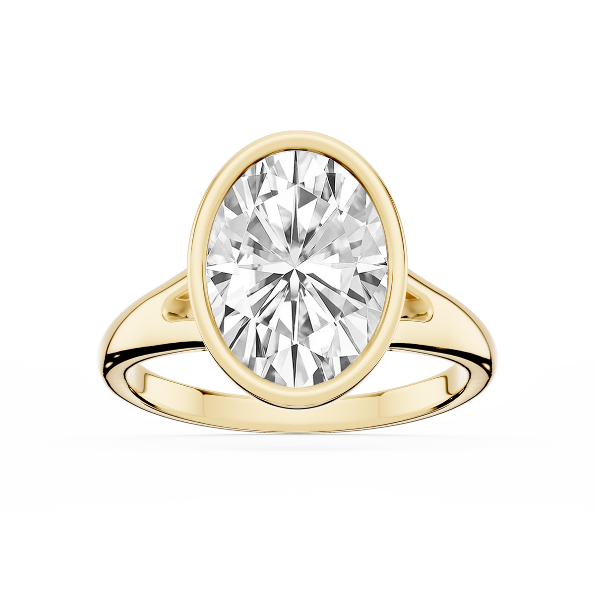 Linda Oval LGD Bezel Split Shank Solitaire Engagement Ring - 14K Yellow Gold / 4 ct / F-VS2
