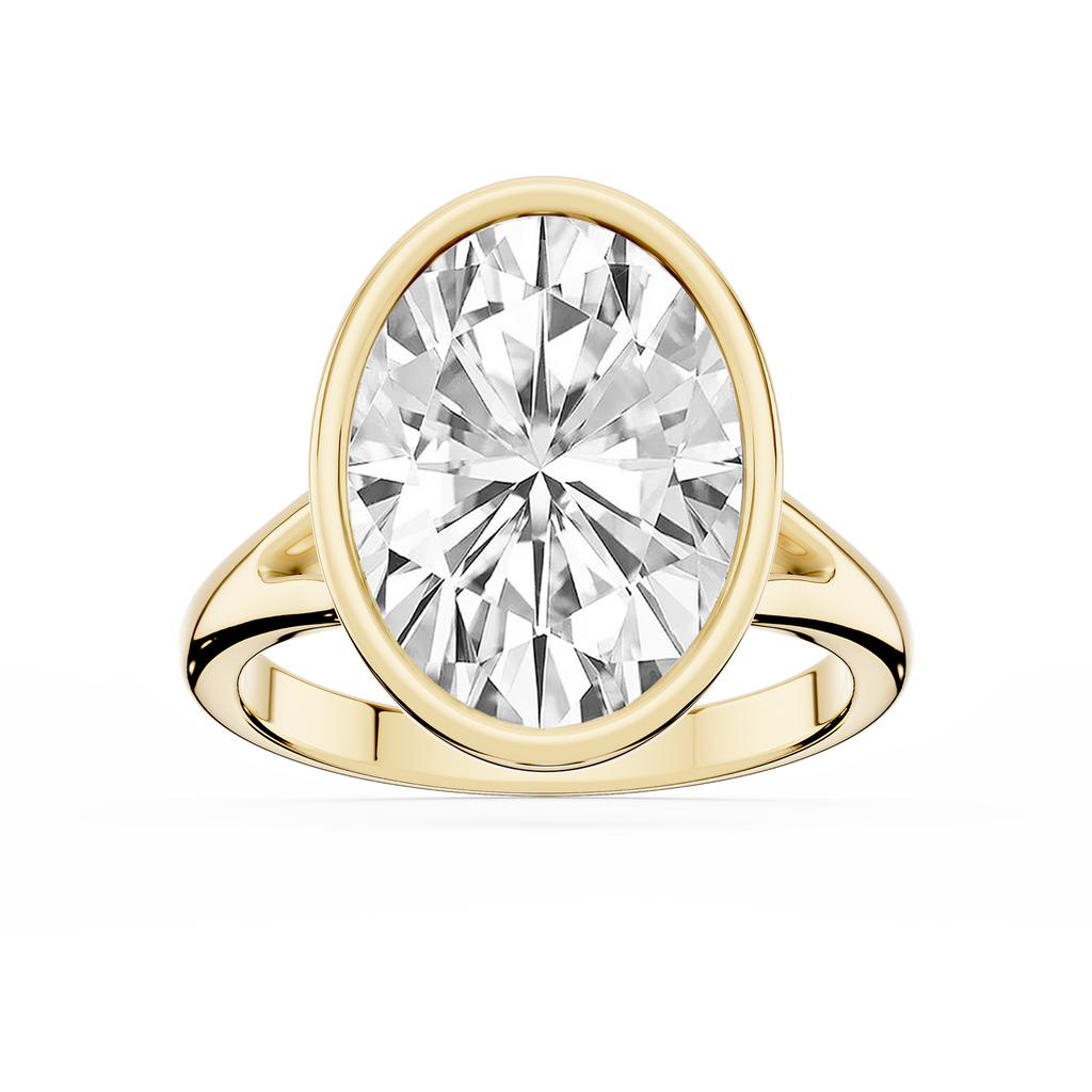 Linda Oval LGD Bezel Split Shank Solitaire Engagement Ring - 14K Yellow Gold / 5 ct / F-VS2