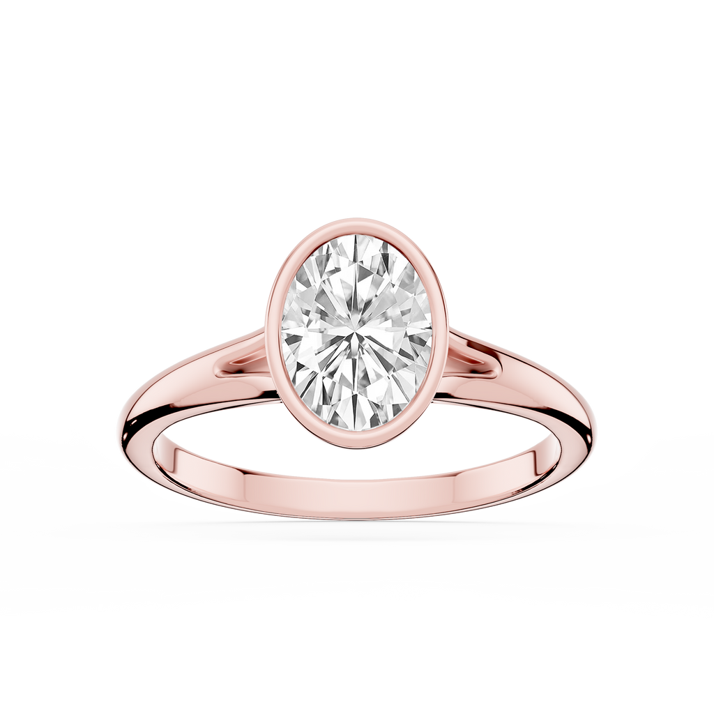 Linda Oval LGD Bezel Split Shank Solitaire Engagement Ring - 14K Rose Gold / 1 ct / F-VS2