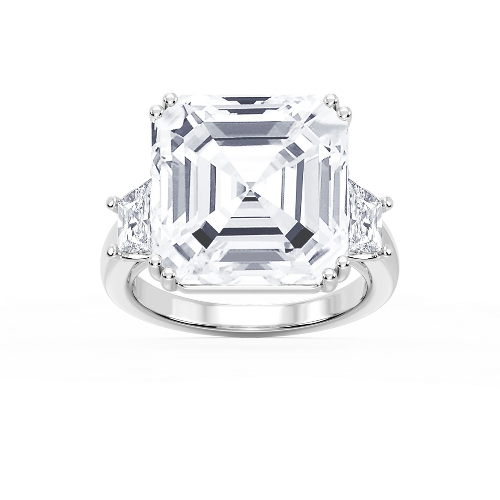 Liz 21 ctw Asscher LGD Double Prong Three Stone Engagement Ring - Signature Collection - 14K White Gold