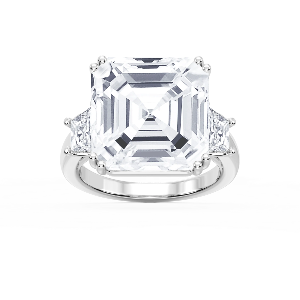 Liz 21 ctw Asscher LGD Double Prong Three Stone Engagement Ring - Signature Collection - 14K White Gold
