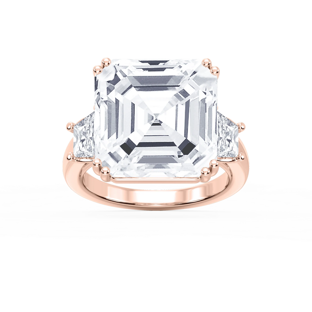 Liz 21 ctw Asscher LGD Double Prong Three Stone Engagement Ring - Signature Collection - 18K Rose Gold