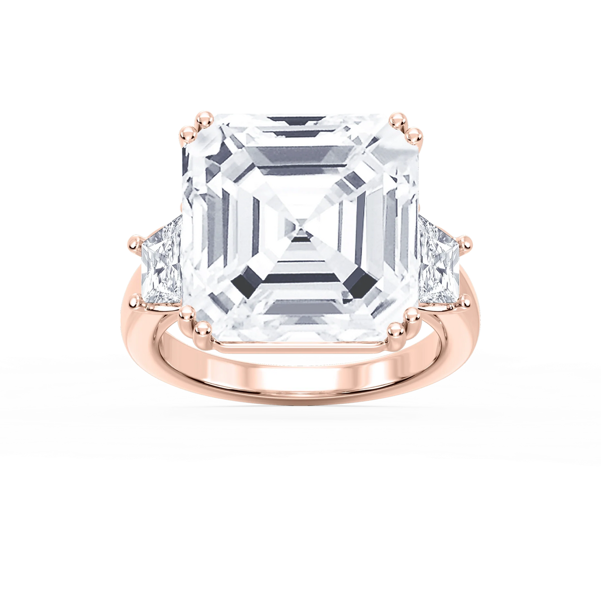 Liz 21 ctw Asscher LGD Double Prong Three Stone Engagement Ring - Signature Collection - 18K Rose Gold