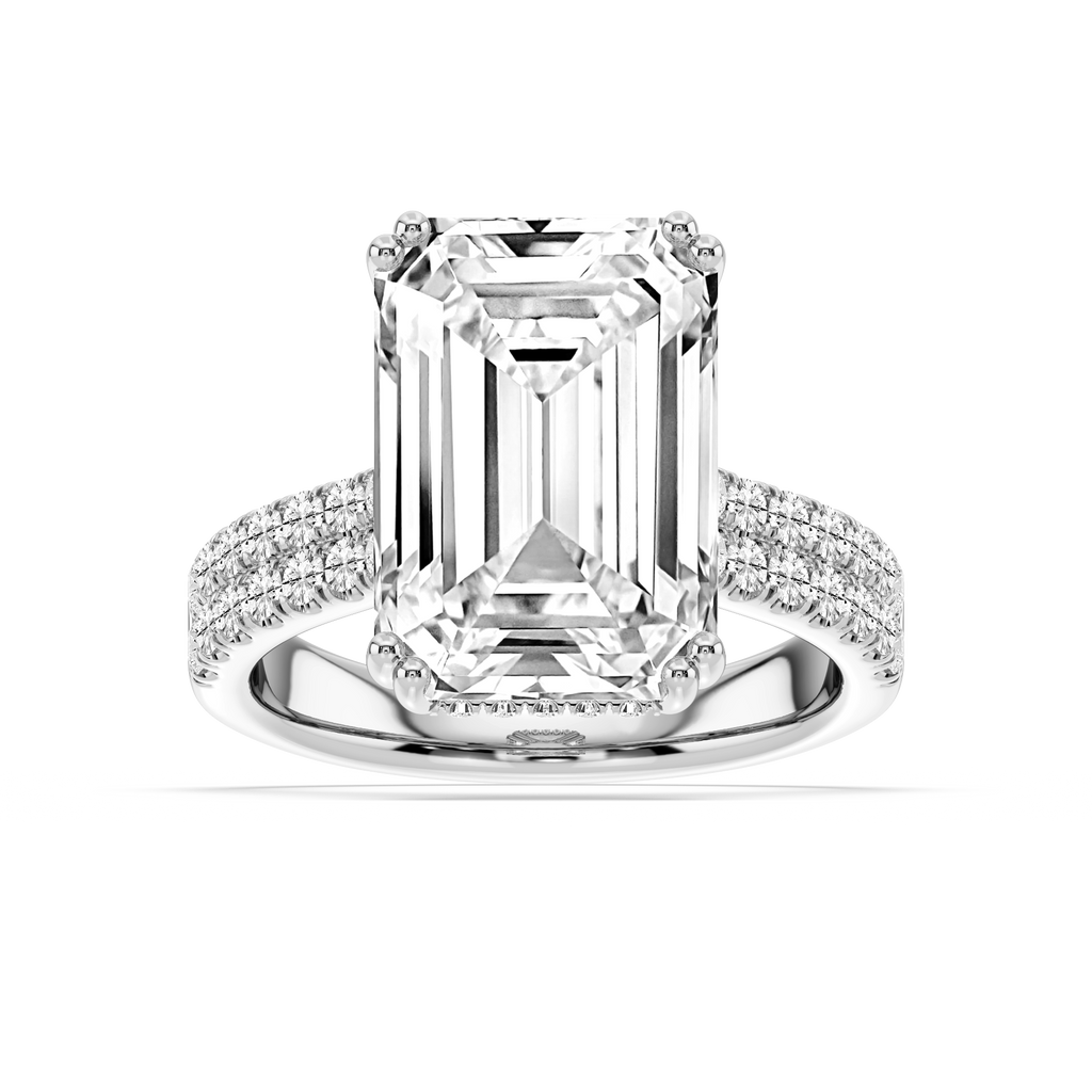 London 10 ¾ ctw Emerald LGD Hidden Halo Engagement Ring - Signature Collection - 14K White Gold