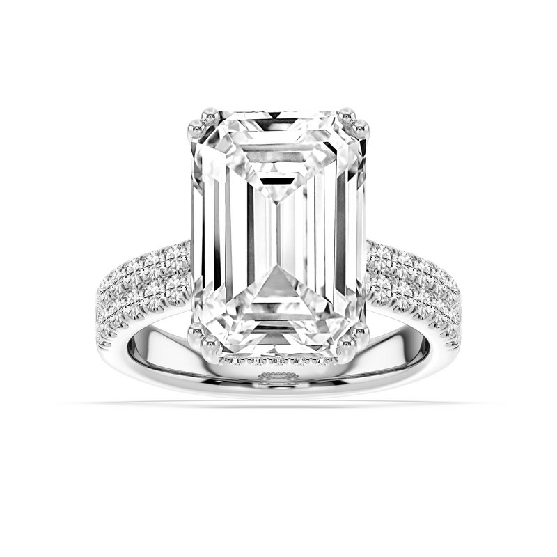 London 10 ¾ ctw Emerald LGD Hidden Halo Engagement Ring - Signature Collection - 14K White Gold