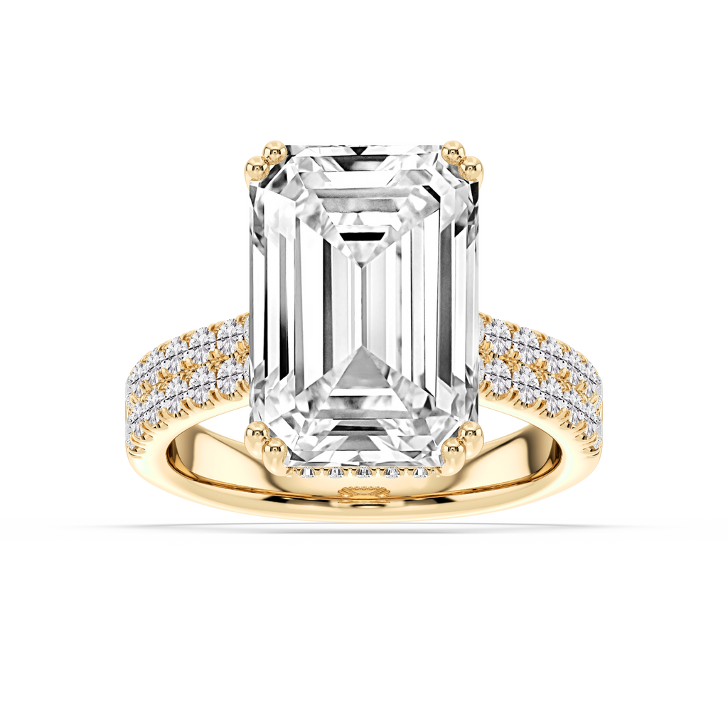 London 10 ¾ ctw Emerald LGD Hidden Halo Engagement Ring - Signature Collection - 14K Yellow Gold