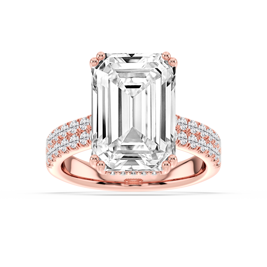 London 10 ¾ ctw Emerald LGD Hidden Halo Engagement Ring - Signature Collection - 14K Rose Gold