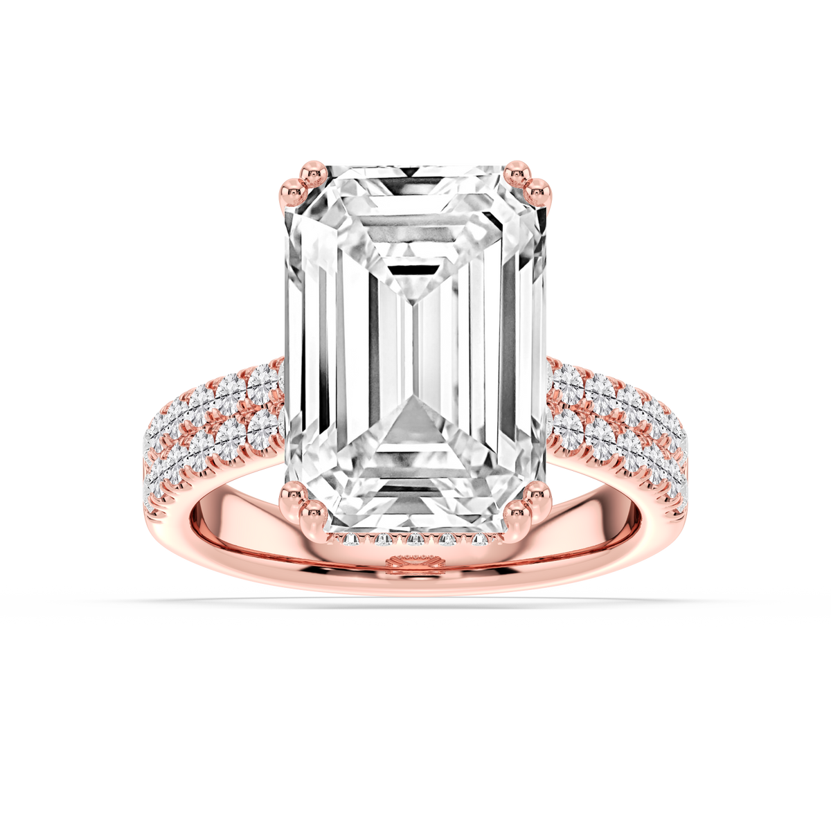 London 10 ¾ ctw Emerald LGD Hidden Halo Engagement Ring - Signature Collection - 14K Rose Gold