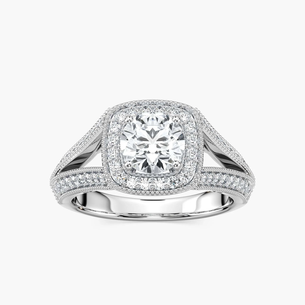 Catheryn Round LGD Split Shank Halo Engagement Ring - Two-Tone 14K White Gold and 14K Yellow Gold