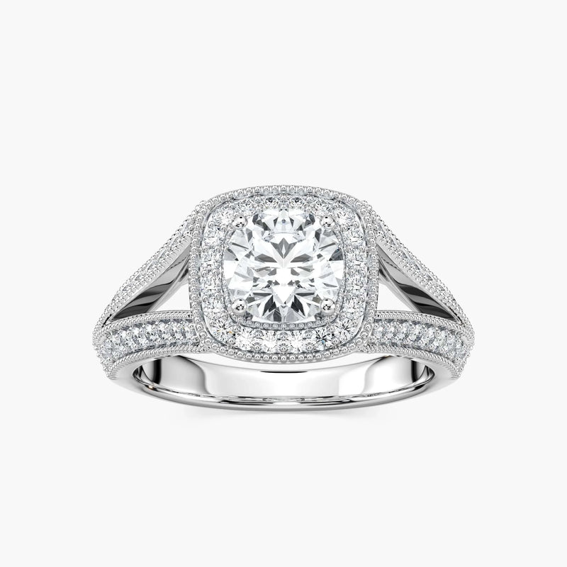 Catheryn Round LGD Split Shank Halo Engagement Ring - 14K White Gold